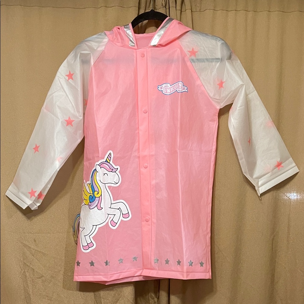Pink Unicorn Kids Raincoat SMALL STAIN ON THE BACK TOP SLEEVE REFER TO PICS/VID